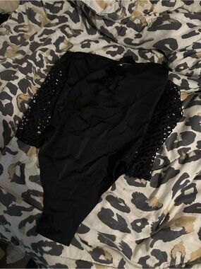 Black Lace-Sleeve Bandeau Bodysuit - Women's Intimates